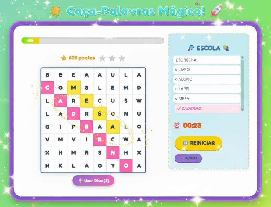 Caça Palavras Kids - Jogo educativo de busca por palavras